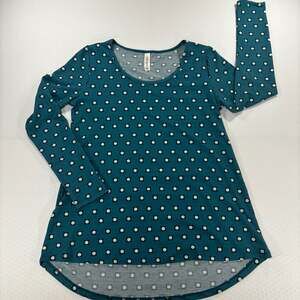 LuLaRoe Lynnae Teal Blue Square Polka Dot Long Sleeve Hi-Low Tunic Top XS